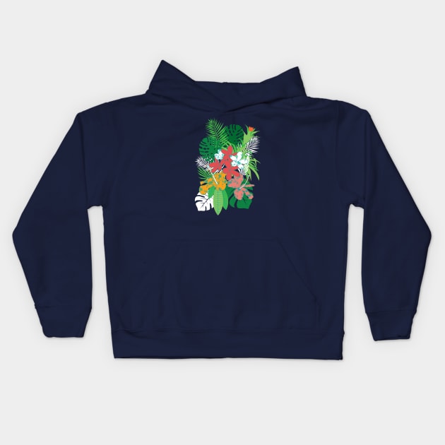 Tropical Flowers Palm Leaves Kids Hoodie by Lisa